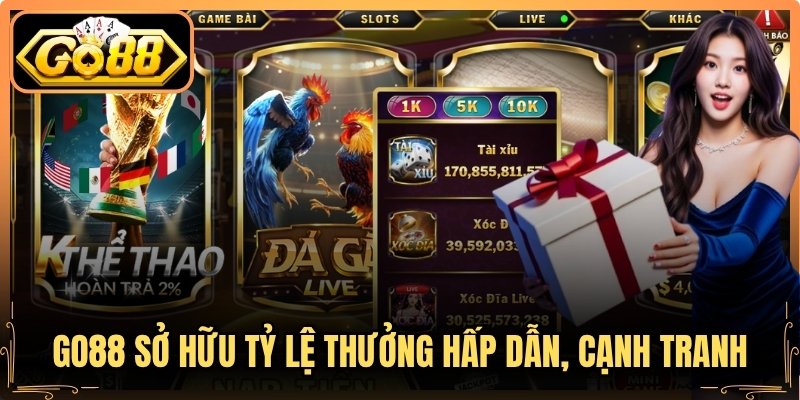 Go88 sở hữu tỷ lệ thưởng hấp dẫn, cạnh tranh